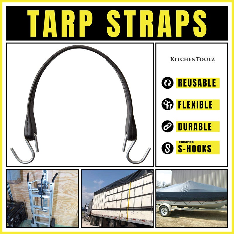 kitchentoolz 41" Inch 10 Pack Rubber Bungee Cords with Metal Hooks for Flatbed Trucks- Heavy Duty Tarp Tie Down Straps - Image 4